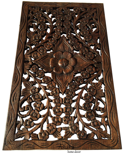 Wood Carved Wall Panel. Hand Carved Floral Wall Art Rustic Home Decor – Asiana  Home Decor