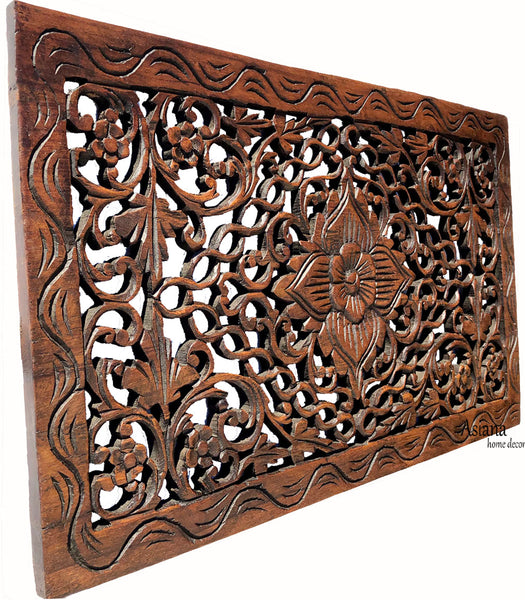 Wood Carved Wall Panel. Hand Carved Floral Wall Art Rustic Home Decor – Asiana  Home Decor