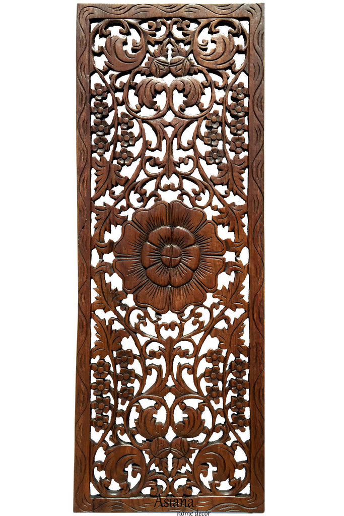 Floral Wood Carved Wall Panel. Rustic Home Decor Carving Wood Plaque. – Asiana  Home Decor